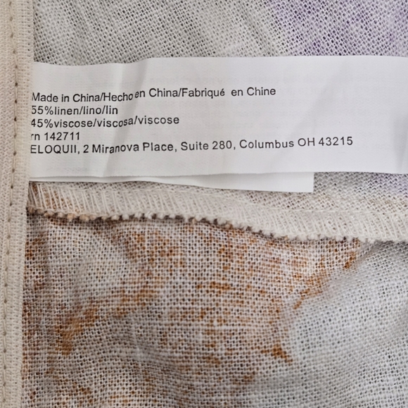 Eloquii Linen Blend Puff Sleeve V Neck Top Cream Orange Lavender Print Size 24 - Picture 8 of 9